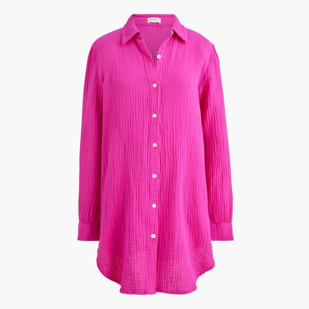 J.Crew‎ Button-down gauze tunic cover-up Brilliant Plum XL NWT